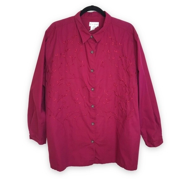 Bobbie Brooks Woman Embroidered Rhinestone Long Sleeve Very Berry Blouse 22W/24W - Picture 1 of 10